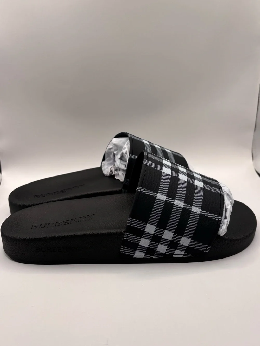 Men's Black Plaid Slide Sandals